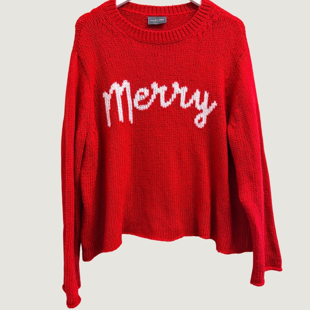 Wooden Ships Merry Crew Chunky Knit Sweater Red Mohair Wool M/LHoliday Cozy